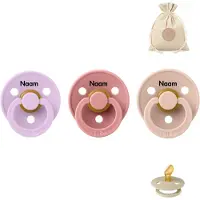BIBS fopspenen anatomisch met naam - maat 1 - violet sky , dusty pink en blush + BolleToet speenzakje