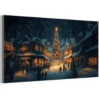 MuchoWow Aluminium schilderij 160x80 cm - Wanddecoratie metaal - Kerstfeest - Dorp - Donker - Metalen muurdecoratie woonkamer - Decoratie industrieel - Foto op dibond - Industriële accessoires slaapkamer