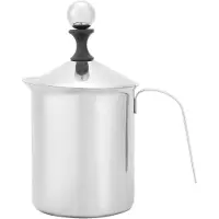 LONGZIMING -Handmatige Melkopschuimer 800 ml – Roestvrijstalen Melkopschuimer met Dubbel Filter – Geschikt voor Cappuccino, Latte & Koffie – Sterke Schuimkan voor Thuisgebruik of Café