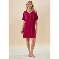 Little label - beau dames nachthemd bamboe - donkerrood - L/ 40 - extra zacht en duurzaam