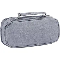LONGZIMING -Canvas Pennenzakje Groot – Dubbele Rits met Handvat – Praktisch Etui voor School, Kantoor en Reizen, 23,5x11x4 cm (Grijs)