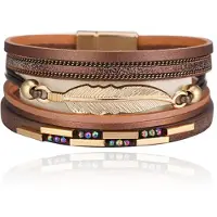 Deja Jewels Deja Armband goudkleurig bruin met veer en strass