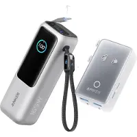 Anker PowerCore 25K Powerbank 25.000mAh - 165W - 3x 100W USB-C Poorten - Zilver + Nano reisadapter, USB-stekker 5-poorts stroomadapter met 1 AC, 2 USB-A en 2 USB-C poorten - Zilver