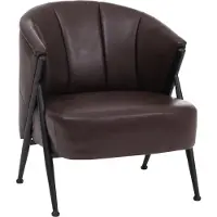 MCW Fauteuil -P30, gestoffeerde fauteuil/cocktailfauteuil/clubfauteuil Lounge Chair Vintage Retro Industrial Metaal Kunstleer ~ donkerbruin