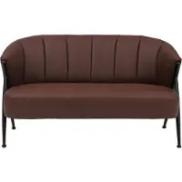 Mendler 2-zitsbank -P30, tweezitsbank/loungebank Vintage Retro Industrial Metaal Kunstleer ~ roestrood