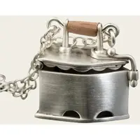 MOOYE ® - Collectie Zilveren Antieke kolen Strijkbout Strijkijzer met jasseron ketting 54 cm kettinghanger