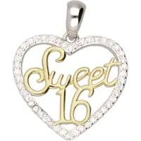 MOOYE ® - Collectie Zilveren Sweet sixteen 16 hart met zirkonia's kettinghanger