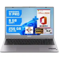 GMR 15.6" Full HD Laptop - 8GB RAM / 256GB SSD - AMD Athlon Silver - Win 11 Pro + Office 2024 - Thuis, Office & Studie