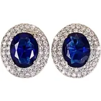 Charme Bijoux Clip oorbellen -luxe- blauw- zirkonia -ovaal- zilverkleur- geen gaatje-