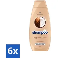 Schwarzkopf 6 x - Shampoo Repair & Care - Herstelt Beschadigd Haar - 400 ml - Herstel Beschadigd Haar - Droog Haar - Gespleten Haarpunten - Pluis - Kokos Extract