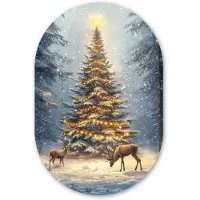 MuchoWow Muurovaal 40x60 cm - Ovale wanddecoratie Kerstlicht - Woud - Hert - Donker - Ovalen schilderij - Muurdecoratie woonkamer - Kamer decoratie - Schilderijen - Wandcirkel