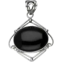 MOOYE ® - Collectie Zilveren Onyx ovaal met fantasie vatting kettinghanger