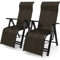 Costway Set van 2 rotan ligstoelen, inklapbare ligstoel met verstelbare rugleuning, tuinstoel met ligfunctie, ligstoel met armleuning, klapstoel met hoge rugleuning voor tuin, terras, balkon