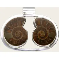 MOOYE ® - Collectie Zilveren Ammoniet versteende schelp duo XL kettinghanger
