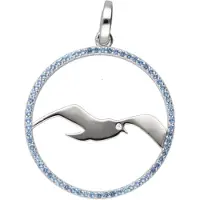 MOOYE ® - Collectie Zilveren Meeuw glans in ring met blauwe kristallen groot kettinghanger