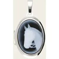 MOOYE ® - Collectie Zilveren Medaillon paard blauw 2 foto's kettinghanger