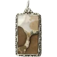 MOOYE ® - Collectie Zilveren Jaspis edelsteen rechthoek met bewerkte randen ketting hanger