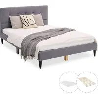 Homestyle4u Tweepersoonsbed - 140x200 cm - Gestoffeerd bed - met matras - Grijs