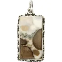 MOOYE ® - Collectie Zilveren Jaspis edelsteen rechthoek met bewerkte randen ketting hanger