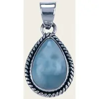 MOOYE ® - Collectie Zilveren Larimar edelsteen ovaal met parelrand kettinghanger