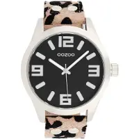 Oozoo Timepieces - Zilverkleurige horloge met bruine leren band - C0901