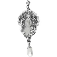MOOYE ® - Collectie Zilveren Vrouwengezicht met swarovski en parel Art Nouveau Jugendstil XL hanger