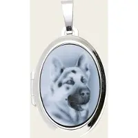 MOOYE ® - Collectie Zilveren Medaillon Herdershond blauw 2 foto's kettinghanger