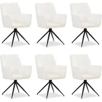 Homestyle4u Eetkamerstoelen - 6 Stoelen - met armleuningen- draaibaar - Chenille Wol Wit
