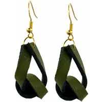 Charme Bijoux Oorbellen-groen-Leer-Knoop-Goudkleurig-Zilver -