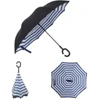 Allernieuwste.nl Smartplu - Grote Storm Paraplu - Zwart met Blauw - Wit. De omkeerbare innovatieve, ergonomische stormparaplu - parapluie - 105cm - 12288-H