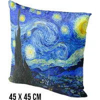 Allernieuwste.nl Kussen The Stary Night Sterrennacht Vincent Van Gogh - Kussenhoes polyester peach skin Perzikhuid - Kussenovertrek - Kleur Blauw 45 x 45 cm