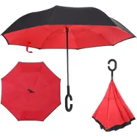 Allernieuwste.nl Smartplu - Zwart met Rood. De omkeerbare innovatieve, ergonomische stormparaplu - 105 cm