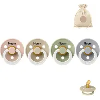 BIBS fopspenen anatomisch met naam - maat 1 - Glow in the dark sage, cloud, vanilla en blush + BolleToet speenzakje
