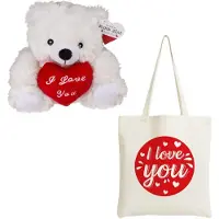 Out of the blue Valentijnscadeau - knuffelbeer en canvastas - i love you - cadeau - valentijnsdag