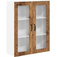 vidaXL Wandglas Kasten LUCCA Oud hout 80 x 31 x 100 cm Bewerkt hout