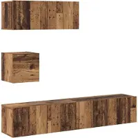 vidaXL 4-delig Tv-meubelset wandmontage bewerkt hout oud houtkleurig