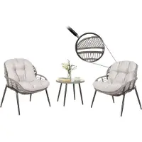 Mendler Poly-rattan set -N33, balkonset tuinset zitgroep stoel bijzettafel ~ grijs, bekleding lichtgrijs