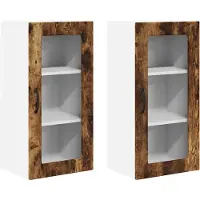 vidaXL Wandglas Kasten LUCCA 2 st Gerookt eiken Bewerkt hout