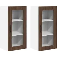 vidaXL Wandglas Kasten LUCCA 2 st Bruin eiken Bewerkt hout