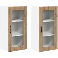 vidaXL Wandglas Kasten LUCCA 2 st Artisanaal eiken Bewerkt hout