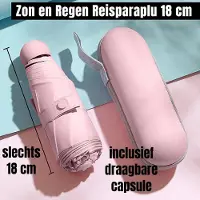 Allernieuwste.nl Opvouwbare Reisparaplu Waterdicht en Anti-UV - Mini Parapluvoor Zak of Tas - Modische Kleuren - Incl Capsule - parapluie - Kleur Rose