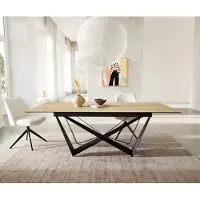 DELIFE Eetkamertafel Edge 180-220x100 keramiek Laminam Sabbia eiken kleur spider vlak staal zwart uitschuifbaar
