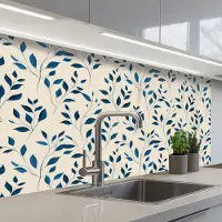 KitchenYeah Keuken achterwand 100x60 cm - Spatscherm zelfklevend Patroon - Blauw- Beige - Muurbeschermer - Spatwand fornuis