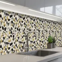 KitchenYeah Keuken achterwand 450x60 cm - Spatscherm zelfklevend Botanisch - Goud - Zwart - Muurbeschermer - Spatwand fornuis