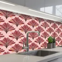 KitchenYeah Keuken achterwand 150x60 cm - Spatscherm zelfklevend Waaier - Roze - Rood - Muurbeschermer - Spatwand fornuis