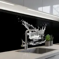 KitchenYeah Keuken achterwand 250x60 cm - Spatscherm zelfklevend Water - Splash - Water - Zwart - Muurbeschermer - Spatwand fornuis