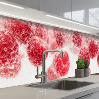 KitchenYeah Keuken achterwand 250x60 cm - Spatscherm zelfklevend Fruit - Water - Bubbels - Rood - Muurbeschermer - Spatwand fornuis