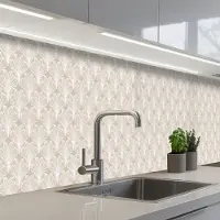 KitchenYeah Keuken achterwand 400x60 cm - Spatscherm zelfklevend Vintage - Waaier -Crème - Muurbeschermer - Spatwand fornuis