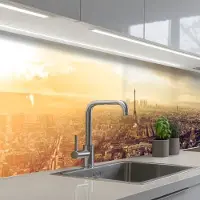 KitchenYeah Keuken achterwand 300x60 cm - Spatscherm zelfklevend Parijs - Skyline - Zonsondergang - Steden - Muurbeschermer - Spatwand fornuis