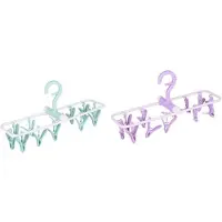 LONGZIMING -Winddichte Wasclips Hanger – Sterke Knijpers voor Sokken, Ondergoed & Petten – Binnen & Buiten Gebruik – Groen + Paars